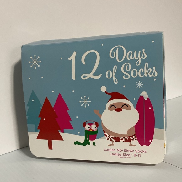 Christmas 12 Days of Socks Gift Box 12 Pairs No Show Socks Ladies 9-11 - Picture 9 of 10